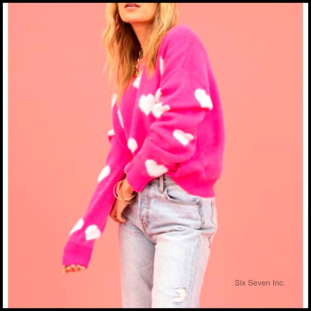 Heart Patchwork Knit Pullover Sweater Long Sleeve… - image 3